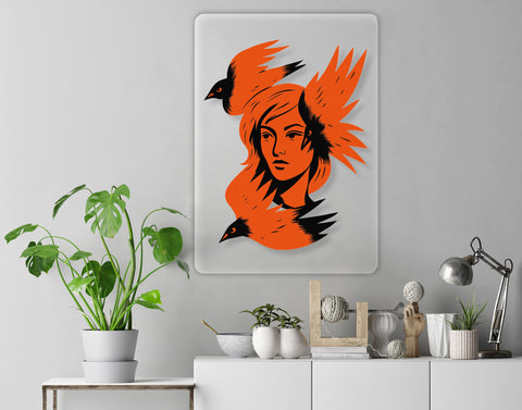 Woman With Birds Acrylic Poster