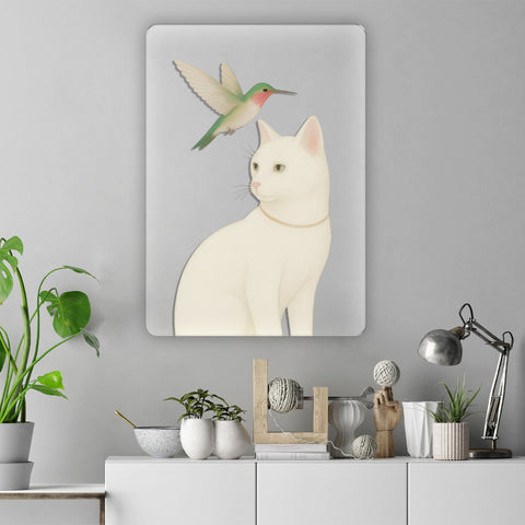 Cat and Hummingbird Acrylic Poster