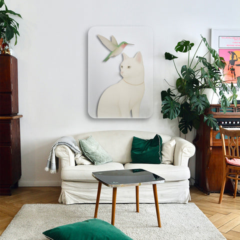 Cat and Hummingbird Acrylic Poster